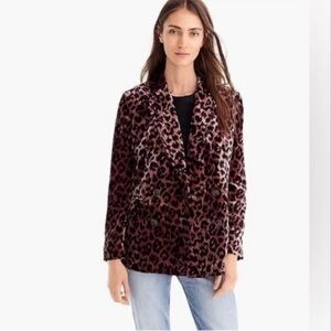 J. Crew Rose and Black Leopard Double-Breasted Velvet Blazer
